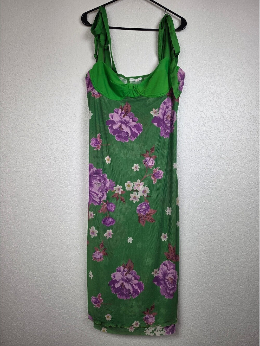 Free People XL Green Floral Midi Dress with Tie Straps